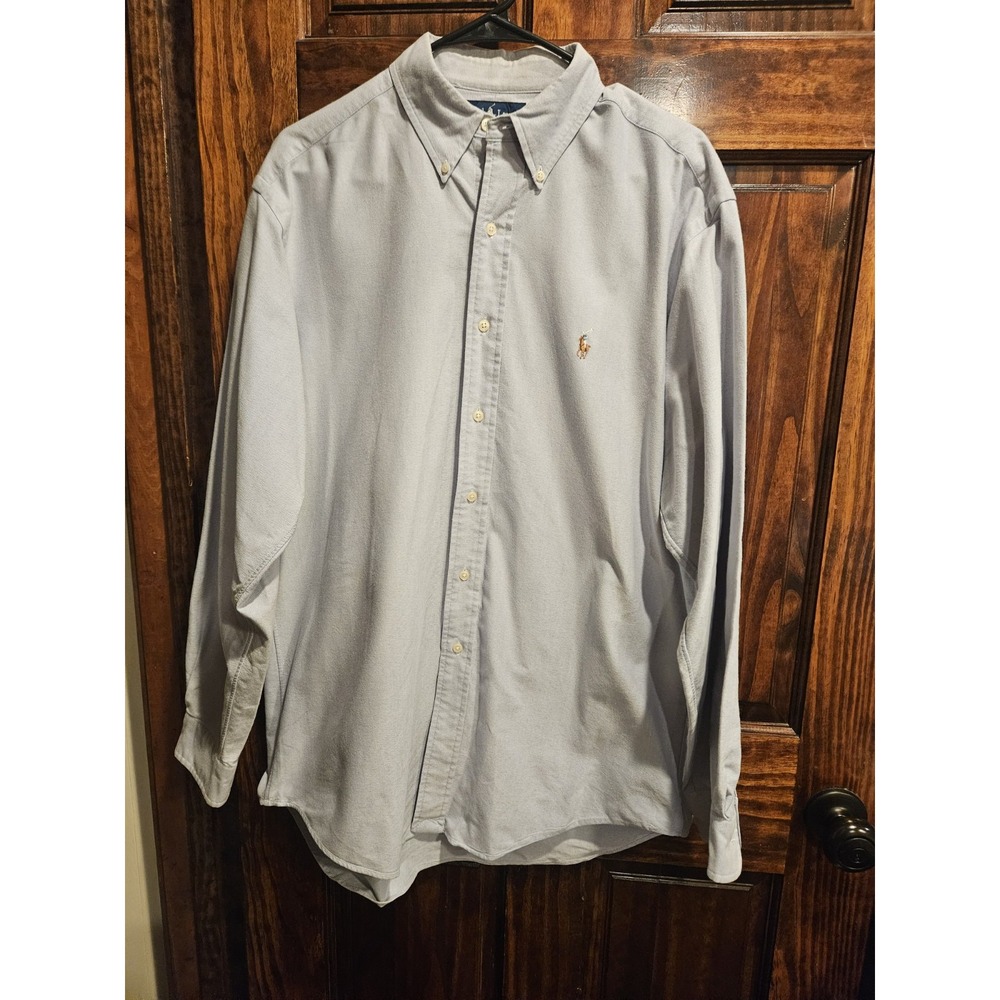 Ralph Lauren Yarmouth Mens 16-35 Blue 100% Cotton Oxford Button Up Dress Shirt